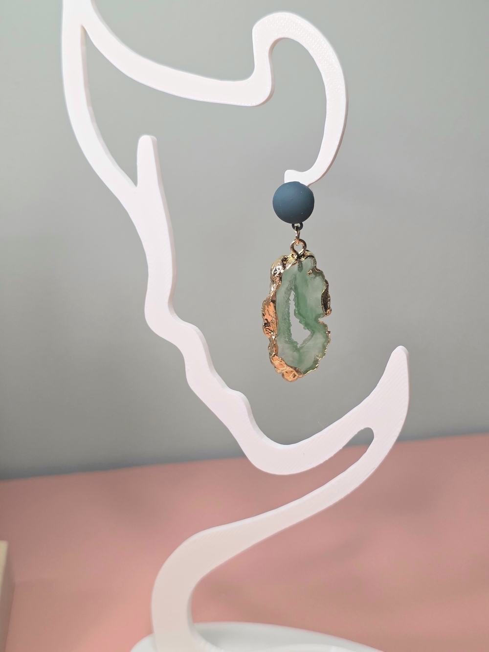 Green Imitation Agate Drop Earrings with Gold Edge - Women Jewelry